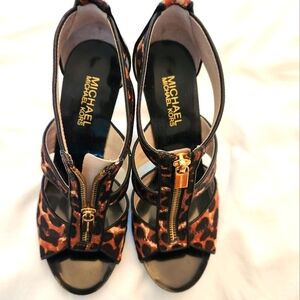 Michael Kors Brown and Black Heels with Front Zipper.